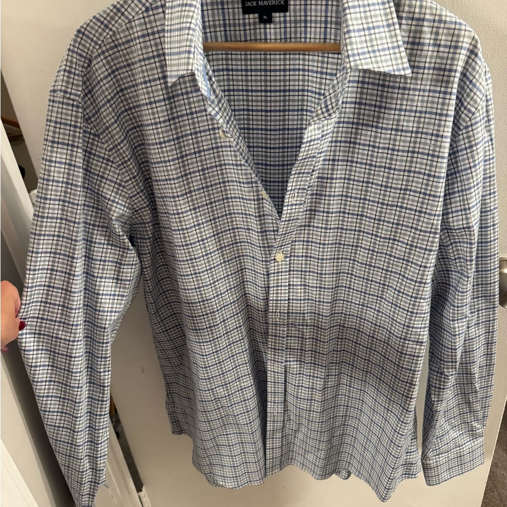 Jack Maverick Men's Blue Plaid Button Down Shirt